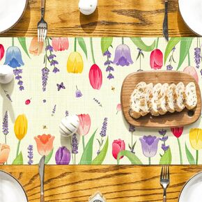 Tulip Lavender Spring Table Runner, Summer Seasonal Holiday Anniversary Kitchen Table Decorations, Indoor Outdoor Home Party Decor (Colorful Tulip Flowers, 13×72 Inches)