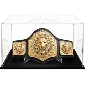 Acrylic Championship Belt Display Case Full Szie Boxing Football Wrestling Championship Belt Display Stand Shadow Boxes Large Clear Collectibles Display Case with Belt Stand & Carbon Fiber Skin Base