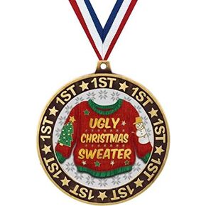 Ugly Christmas Sweater 1st Place Perimeter Medals and Trophies, 2.75" Gold Ugly Sweater Medal Awards Prime