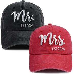 2PCS Mr and Mrs 2025 Hats for Men Women, Adjustable Cotton 3D Embroidered Couples Gifts Baseball Cap