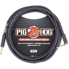 Pig Hog - PH10R - 1/4" - 1/4" Right Angle 8mm Instrument Cable -10 ft.- Black