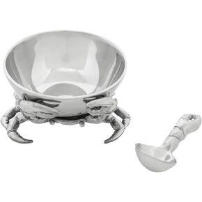 Arthur Court Designs Aluminum 3-pieces Crab Condiment Server Bowl Cocktail Sauce Server 7 inch Diameter Tray