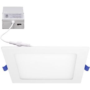 Maxxima 6 in Slim LED Downlight Canless Square 5 CCT Ultra-Thin Recessed, 1000 Lumens Flat Panel Light, Color Select 2700K-5000K (2700K/3000K/3500K/4000K/5000K) IC Rated Dimmable Junction Box Included