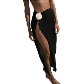 Women's Beach Cover Up Skirt 3D Flower Crochet Out High Split Swimsuit Bathing Suit Beach Skirt