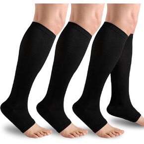 3 Pack Open Toe Compression Socks for Men & Women - 15-20 mmhg Knee High Stockings for Circulation Support