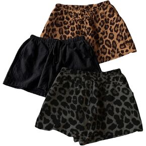 MakeMeChic Women's 3 Pack Leopard Print Elastic Waist Drawstring Y2K Track Shorts