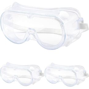 3 Pack Safety Goggles Protective Adjustable Goggles Over Glasses Splash Eye Protection Adjustable For Lab Construction Worker Onion Cutting Clear Lens Eyewear White