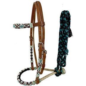 Showman Bosal Headstall w/Southwest Beaded Design & Mecate Reins