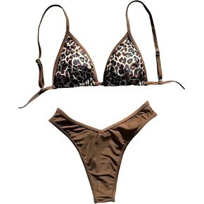 Women's 2 Piece Leopard Print Bikini Set Tie Backless High Cut Cheetah Swimsuit Bathing Suit