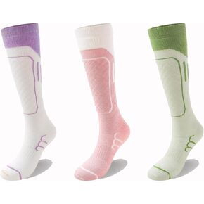 Wool Ski Socks,Knee-High Thick Socks,Hunting, Winter Warmth, 3 Pairs,women