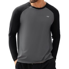 Angel season Men's Rash Guard Shirts Long Sleeve Summer Sun UPF 50 Quick Dry Waterproof Swim Shirt Outdoor Swimwear Smoke Gray L