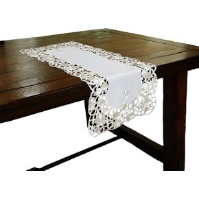 Daisy Lace Embroidered Cutwork Spring Table Runner, 16-Inch by 34-Inch