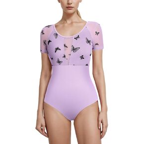 AFAVOM Women Ballet Dance Leotard Gymnastics Butterfly Leotard Short Sleeve Ballerina Bodysuit Dancewear Performance Leotards
