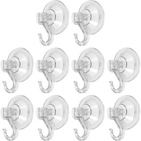 HARFINGTON 10pcs Suction Cup Hooks 2.44" Powerful Vacuum Suction Shower Hooks Waterproof Reusable Wreath Cup Bathroom Hook Load 6.6 lbs for Kitchen Restroom Window Wall Glass Door, Clear
