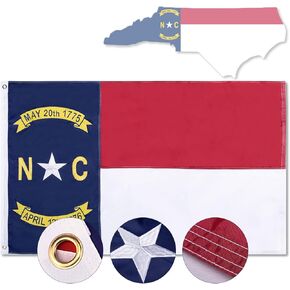 North Carolina Flag 3x5ft, NC State Flag, The Old North State Flag with Heavy Duty Embroidered Stars Outdoor Indoor All Weather 210D Nylon Burgee Flag with Strong Canvas Header/Brass Grommets