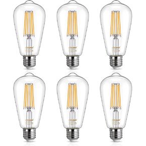DiCUNO ST64 Edison LED Bulb 60W Equivalent, 6W, Warm White 2700K, Dimmable Vintage LED Light Bulbs, 700LM E26 Medium Base with Clear Glass for Dining Room, Kitchen Lighting,Pack of 6