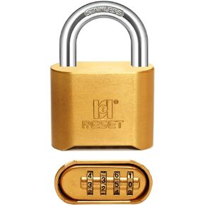 RESET-188 4 Digit Brass Combination Padlock 2 inch Lock Body with Stainless Steel Shackle,Heavy Duty Lock Resettable Lock for Locker, Sports Locker, Fence, Toolbox, Gate, Case, Hasp Storage
