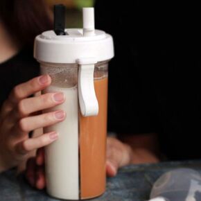 Qiilu Water Bottle 600ml Innovative Dual Use Water Bottle Straw Water Cup for Home Outdoor Camping Sport (White)