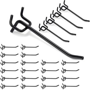 WLLHYF 25 Pcs 4 Inch Pegboard Hooks, Black Heavy Duty Peg Board Hooks Hanging Peg Board Hooks Set Organizer Accessories for Kitchen Store Wall Hanging