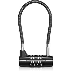 KeeKit 4 Digit Combination Padlock, Resettable Padlock with Steel Wire Rope, Waterproof Lengthened Password Lock for Gyms, Schools, Fences, Toolboxes, Boxes, Cabinets, Garages