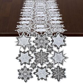 Grelucgo Embroidered and Appliqued Snowflake Table Runner for Christmas and Winter, Gray (14x54 inches)