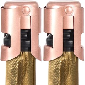 Stainless Steel Champagne Stoppers with Silicone, Reusable Wine stopper and Decorative wine corks, Leakproof Wine bottle Stoper for Champagne, Cava, Prosecco, Sparkling, 2 pcs (Rose gold)