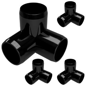 FORMUFIT 1-1/2" 3-Way Elbow Furniture Grade PVC Fitting in Black, Made in USA, UV-Resistant, Impact-Proof, 1.900" Actual Socket Diameter (Pack of 4)