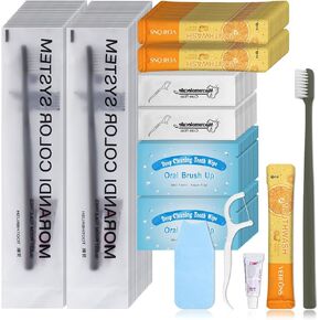 Dental Care Kit Travel, Travel Dental Kit with Toothbrush and Toothpaste, Floss Picks, Mini Mouthwash Bulk, Teeth Wipes, Individually Packaged, Suitable for Home, Travel, Hotel (30-Pack)