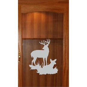 Doe Buck Flield Hunting Gun Cabinet Etched Glass Decal Vinyl Sticker