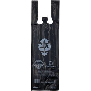 Black Reusable/Eco-Friendly LDPE T-Shirt - Single Bottle Bag 6"X4"X20" - 400 Bags - 57 Micron (2.25 mil) - Black