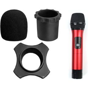 Wireless Microphone Windscreen, Wind Shakeproof Handheld Mic Protection Silicone Ring, Anti Rolling Bottom Rod Sleeve Holder, Foam Microphone Filter for KTV Mic Device