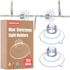 120s-Pack Mini Suction Cups for Fairy Lights, 30 mm Small Clear Suckers for Christmas Light, Light String Hooks Holders, Rope Light Caddy Window Suction Cup Clips Hang Seasonal Xmas Decorations