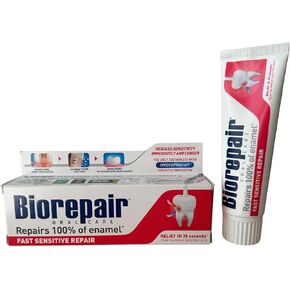 Biorepair: "Fast Sensitive Repair" Toothpaste with microRepair, New Formula - 2.5 Fluid Ounce (75ml) Tubes (Pack of 4) [ Italian Import ]