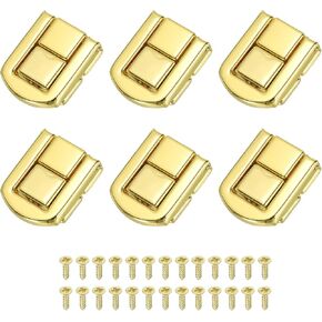 PATIKIL Toggle Catch Lock 1" x 0.8", 6Pack Metal Hasp Latch Rectangle Retro Style Clasp Latch for Jewellery Box Decoration Suitcase Toolbox, Gold