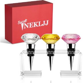 Crystal Wine Stoppers for Wine Bottle - Best Wine Bottle Stoppers 3 Color crystal Wine Stoppers with Rack Best Wine Gift…