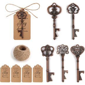 WODEGIFT 50 PCS Key Bottle Openers,Vintage Skeleton Key Bottle Openers for Wedding Favors,Wedding Party Gifts Souvenirs Decorations for Guests Bridal Shower Favors Bulk (Red copper)