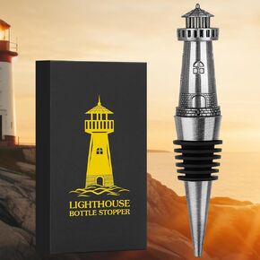 LKKCHER Nautical Lighthouse Wine Stopper, Wine Gifts for Men Women Pharos Lovers, Bottle Stoppers for Wine Champagne, Birthday Gifts, Wine Saver, Wine Accessories, Dark Silver