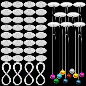 120 Pack Valentine's Day Self Adhesive Ceiling Hooks for Hanging Round Hanging Clips with Clear Fishing Wire Self Adhesive Sticky Wall Hook for Wedding Birthday Decorations Party Decor