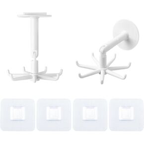 Kitchen Wall Shelf Hooks,Under Cabinet Kitchen Utensil Hooks,Side Hanging 360° Rotating with 7 Hooks,Drilling Free Adhesive Utensils Rack for Tools/Towel/Oven Mitts/Bathroom, 2pcs(White)
