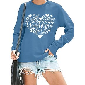 Grandma Sweatshirt Women Grandmother Life Long Sleeve Shirts Heart Floral Casual Mother Nana Life Pullover Top
