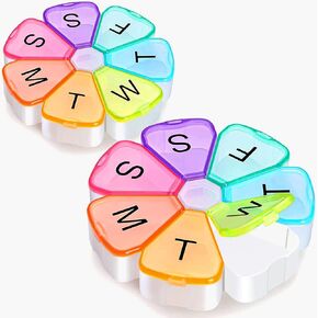 2 Pack Extra Large Weekly Pill Organizer, Winlike Flower XL Portable 7 Day Pill Box Case for Travel Medicine Organizer Vitamin/Fish Oil/Pills/Supplements
