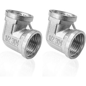 Aolemi Pipe Elbow 90 Degree NPT 1/2 Inch Female Plumbing Thread Pipe Fittings 304 Stainless Steel Silver Elbow Plumbing Thread Pipe Fittings 2 Pack