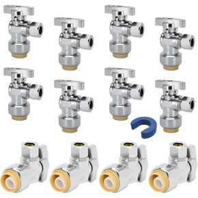12PCS Angle Stop Valve Push to Connect,1/2 x 3/8 Inch Water Shut Off Valve Made of No lead Brass, 1/2 x 3/8 Inch Compression Push Fit Angle Stop Valve