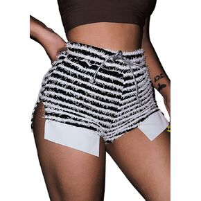DINGANG Women's Lounge Shorts Zebra Black and White Striped Elastic Waist Fleece Y2K Shorts