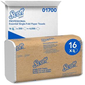 Scott Essential Single Fold Paper Towels (01700), Affordable Towel Paper, White, 250 Towels / Clip, 16 Clips / Case