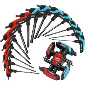 SHALL 14-Piece T-Handle Hex Key Set, Metric & SAE, Portable Allen Wrench Sets with Storage Rack, Long Arm Hex Key Sets for Auto & Bike Repair, DIY, Home Repair and Mechanics Maintenance
