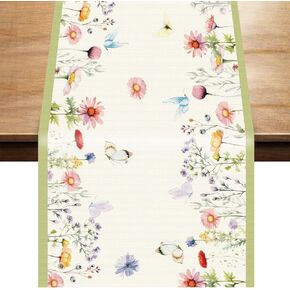 Spring Table Runner 72 Inches Long x 13 Inch, Seasonal Colorful Floral Flower Table Runner Decorations Spring Table Cloth Rectangle Easter Table Runner for Holiday Kitchen Home Party Decor