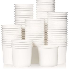 MATICAN Paper Ice Cream Cups - 100-Count 11-Oz Disposable Dessert Bowls for Hot or Cold Food, 11-Ounce Party Supplies Treat Cups for Sundae, Frozen Yogurt, Soup, White