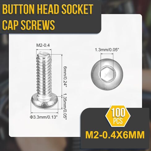 M2-0.4x6mm button button cap cap procks - 100pack - جيد للدراجات على الطريق والدراجة الجبلية والسيارات والدراجة النارية - 304 من الفولاذ المقاوم للصدأ الأبيض - سحابات محرك سداسي in Kuwait