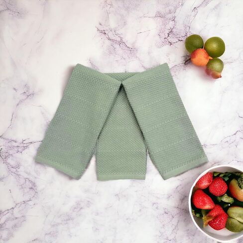 Sage Green Kitchen Dish Towels: 100% Cotton Cloth Soft Cleaning Drying Absorbent Textured Terry Loop, Set of 3 Multipurpose for Everyday Use in Kuwait